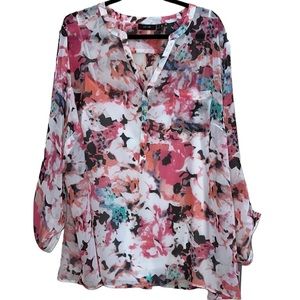 Apt 9 Layered V-Neck Blouse with Tank in Pink Floral Multi, Women's 3X